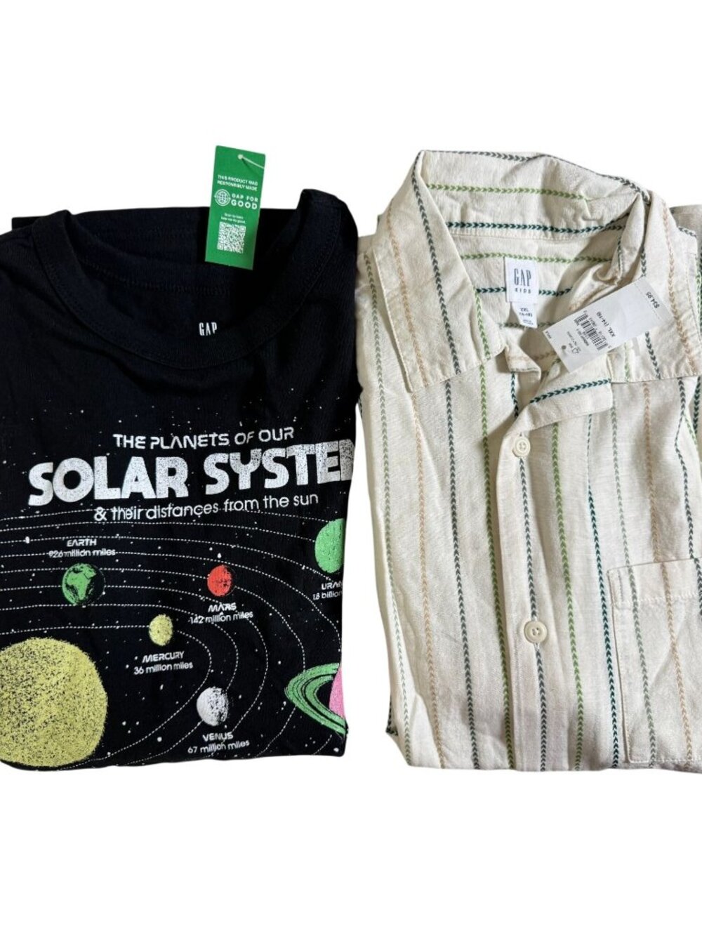 Bundle NEW Gap Kids Solar System Tee Striped Button Up Shirt Blac White Size XXL